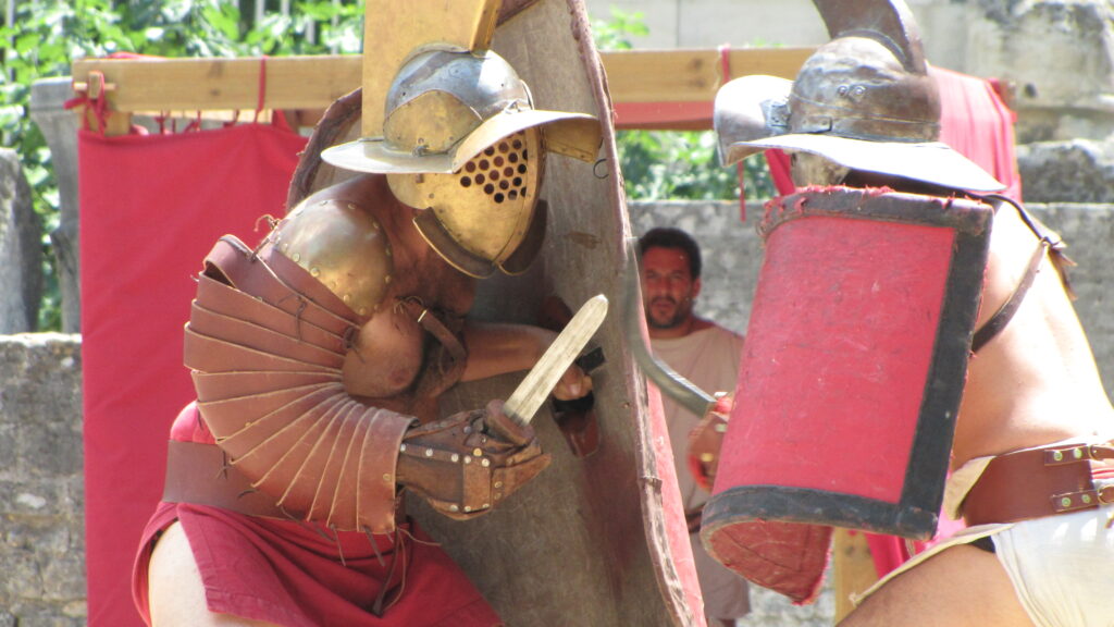 Photographie d'un combat entre deux gladiateurs